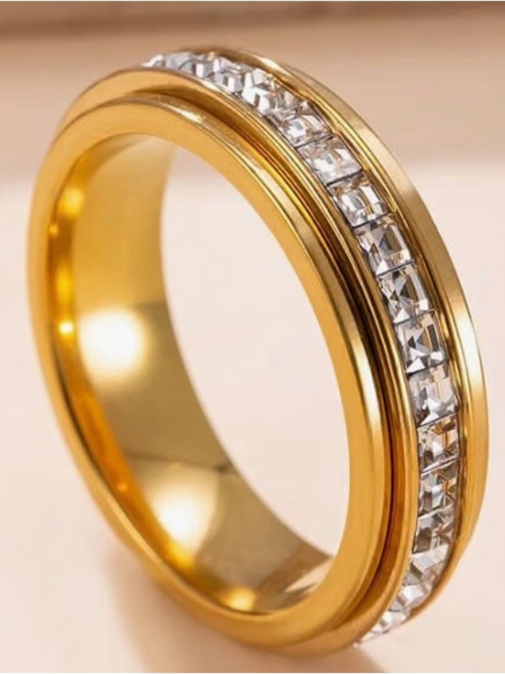 Gold Crystal Channel anxiety Band Ring size 9– Elegant Women’s Jewelry